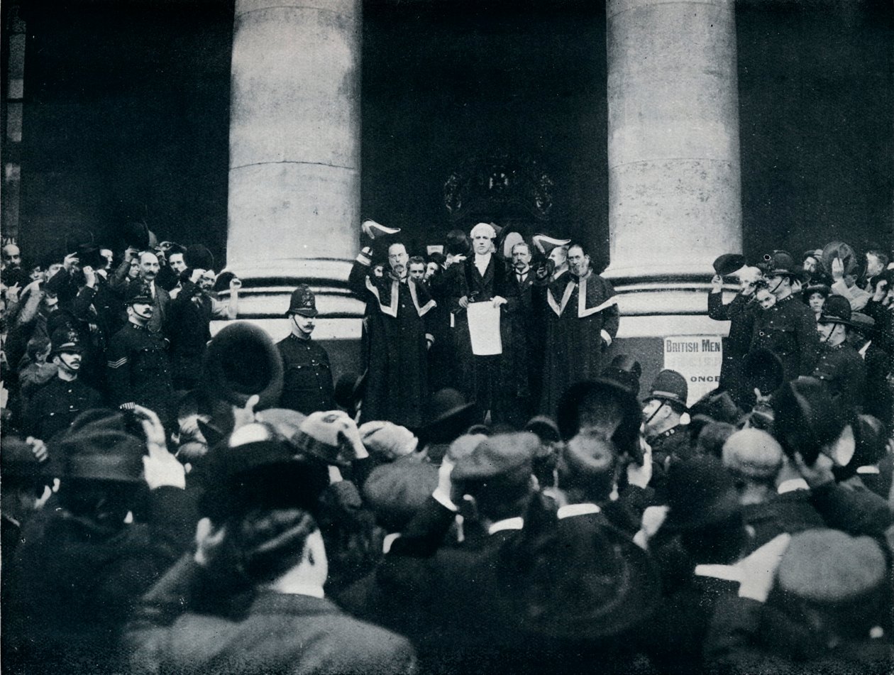 Lectura de la proclamación de la guerra contra Turquía desde la Bolsa Real, Londres, 1914 de Unbekannt