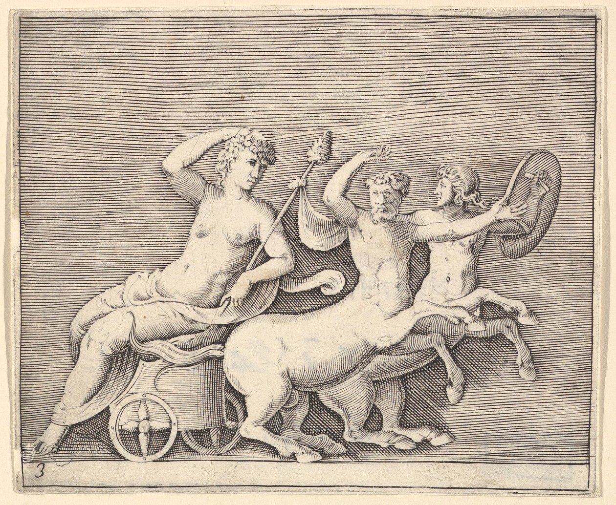 Figura femenina reclinada en un carro tirado por dos centauros, publicado ca. 1599-1622 de Unbekannt