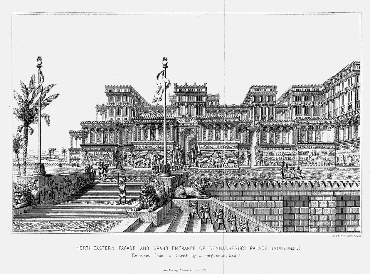 Reconstrucción de la fachada noreste del palacio de Senaquerib Kouyunjik, Asirio, 1853 de Unbekannt