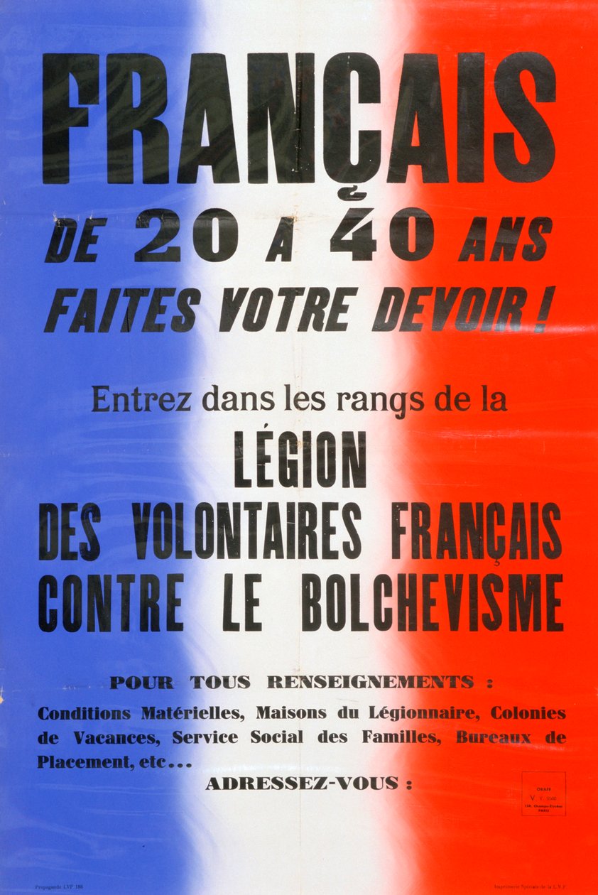 Cartel de reclutamiento para la Legión de Voluntarios Franceses, 1941-1944 de Unbekannt