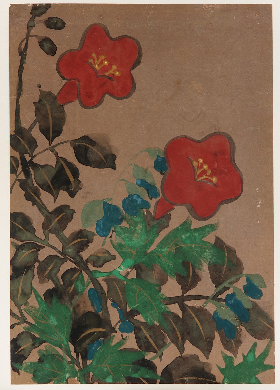 Flores y Follaje Rojos y Azules de Unbekannt