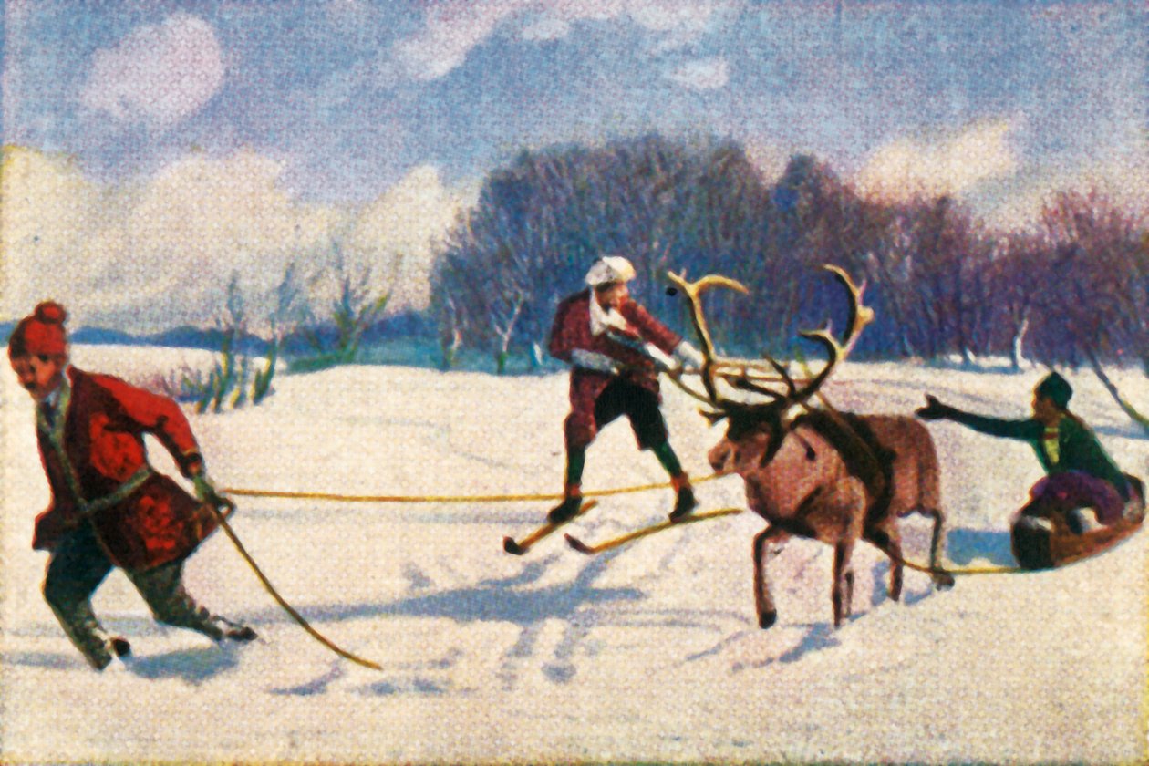 Paseo en trineo de renos en Suecia, c.1928 de Unbekannt