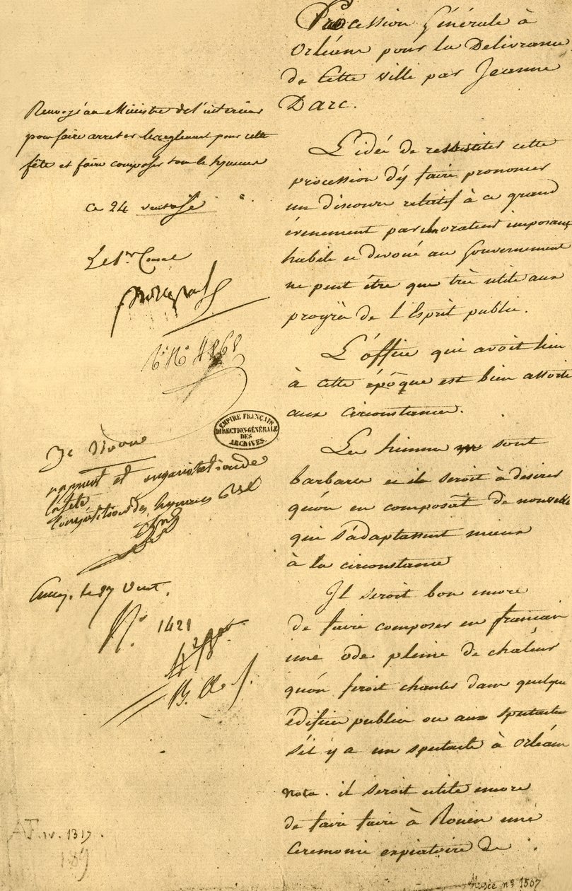 Informe del Ministro del Interior sobre el festival de Juana de Arco, 15 de marzo de 1803, 1921 de Unbekannt