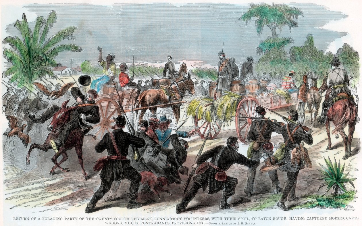 Regreso de una partida de forrajeo a Baton Rouge, Luisiana, Guerra Civil Americana, c1862 de Unbekannt