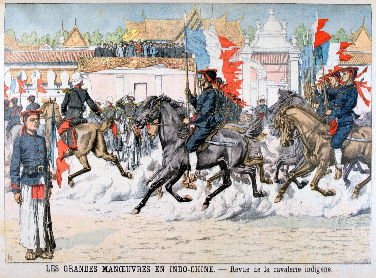 Revisión de la caballería indígena, Indochina francesa, 1903 de Unbekannt