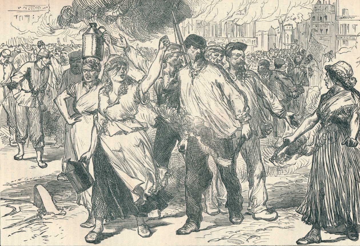 Amotinados y petroleuses incendiando edificios públicos en París durante la Comuna de París, 1871, 1906 de Unbekannt