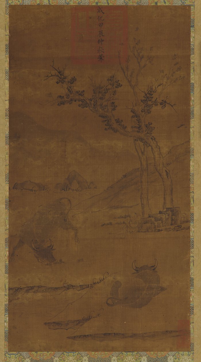Paisaje Fluvial: Dos Búfalos de Agua y un Pastor Durmiendo, 1368-1644 de Unbekannt