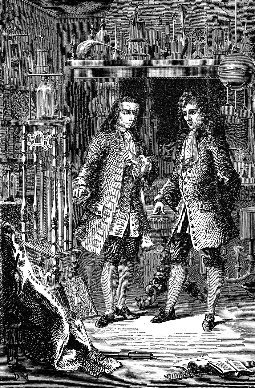 Robert Boyle, químico y físico anglo-irlandés y Denis Papin, físico francés de Unbekannt