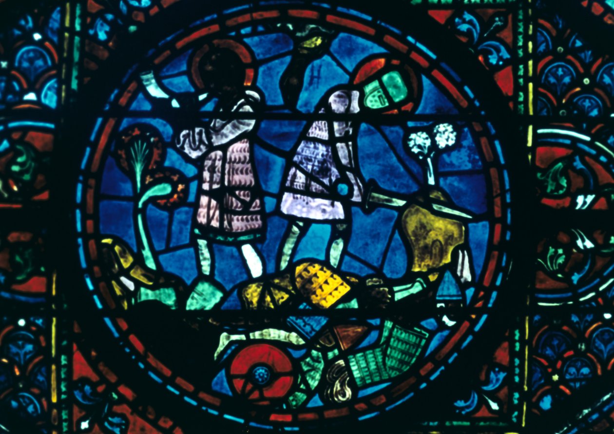 Roland rompe su espada y suena su cuerno, vidriera, Catedral de Chartres, Francia, 1194-1260 de Unbekannt