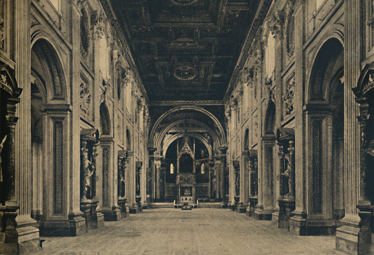 Roma - Nave principal de la Basílica de San Juan de Letrán Borromini, arq. 1650, 1910 de Unbekannt