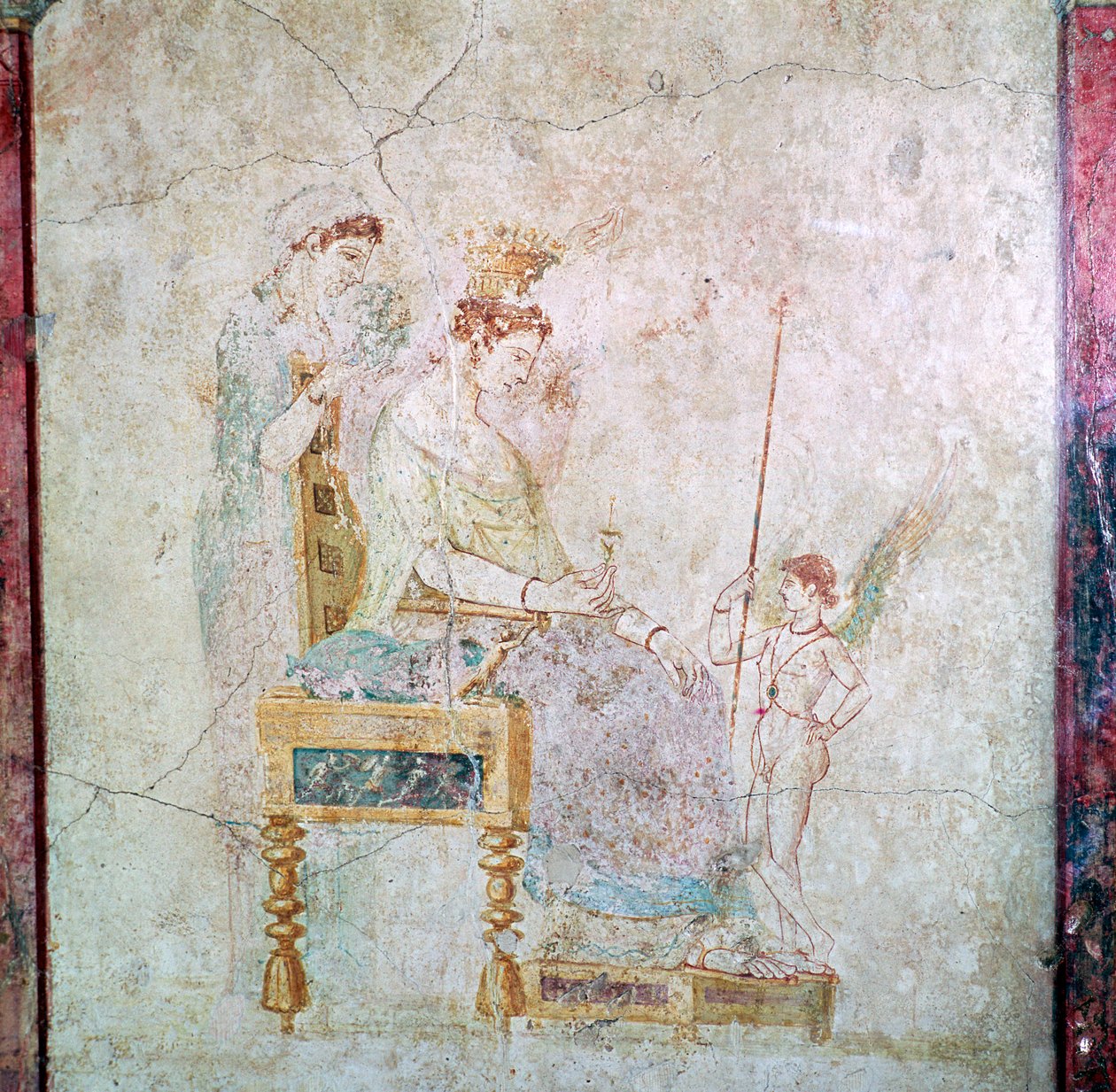 Pintura mural romana de Afrodita, Eros y una de las Gracias, siglo I de Unbekannt