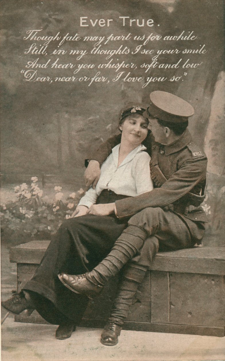 Postal romántica con un soldado y su amada de Unbekannt