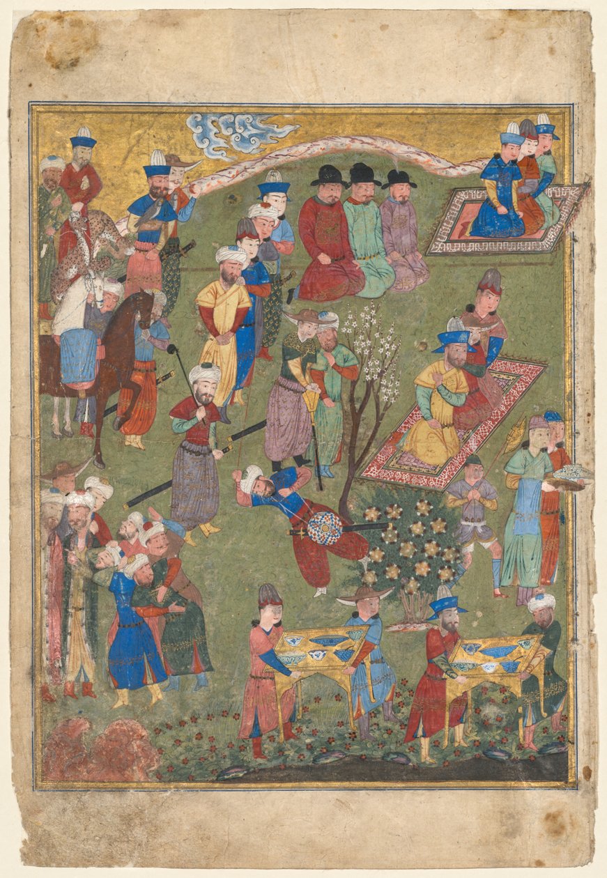 Banquete real en un jardín recto del frontispicio de una Shahnama..., 1444 de Unbekannt