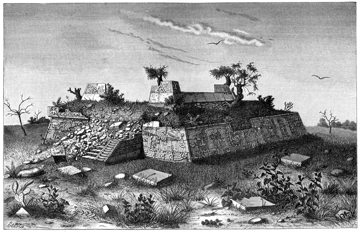 Ruinas de los escalones de la pirámide de Xochicalco, México, 1901 de Unbekannt
