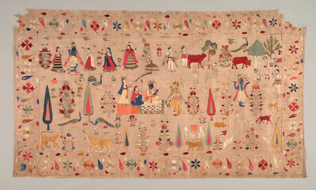 Rumal Decorado con Escenas de la Vida de Krishna, 1700s de Unbekannt