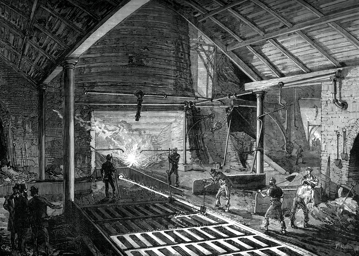 Vertiendo el hierro fundido en los moldes, c. 1880 de Unbekannt