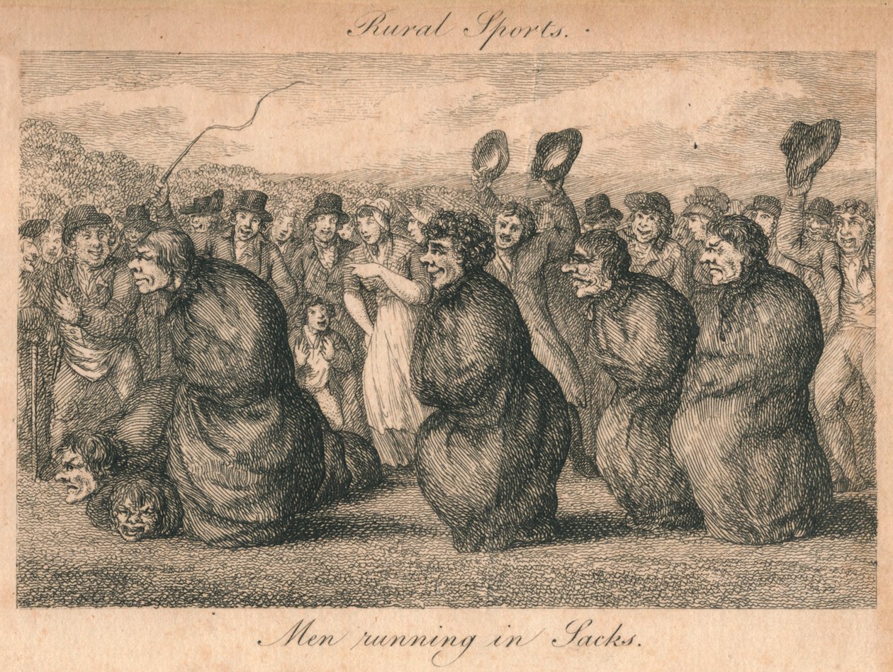 Deportes rurales - Hombres corriendo en sacos, finales del siglo XVIII-principios del siglo XIX de Unbekannt