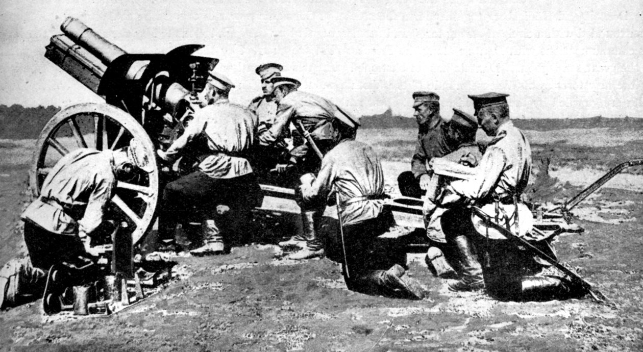 Obús ruso en práctica de tiro, Primera Guerra Mundial, 1914 de Unbekannt