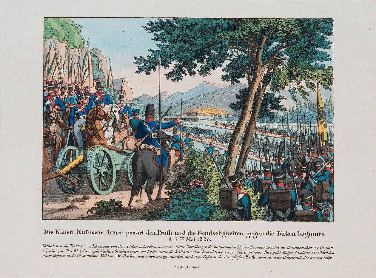 El ejército ruso cruza el río Prut hacia Moldavia en mayo de 1828 de Unbekannt