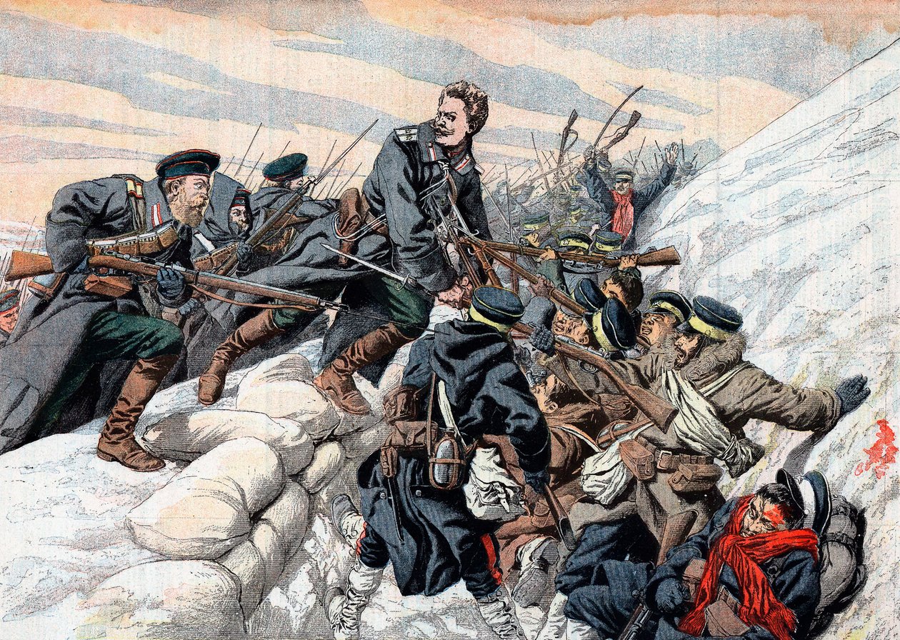 Ataque ruso a las trincheras japonesas, Guerra Ruso-Japonesa, 1904-5 de Unbekannt