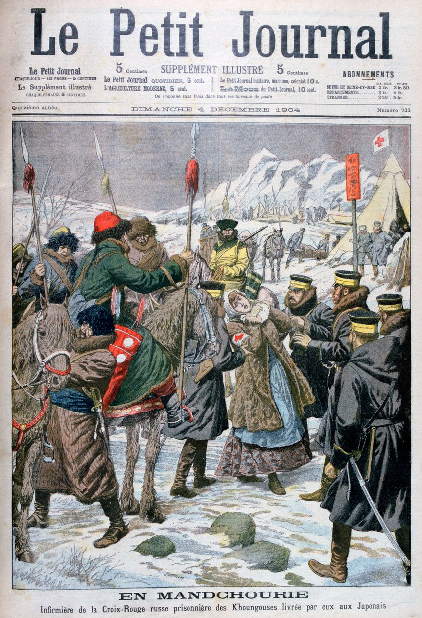 Enfermera rusa capturada por los manchúes siendo entregada a los japoneses, Manchuria, 1904 de Unbekannt