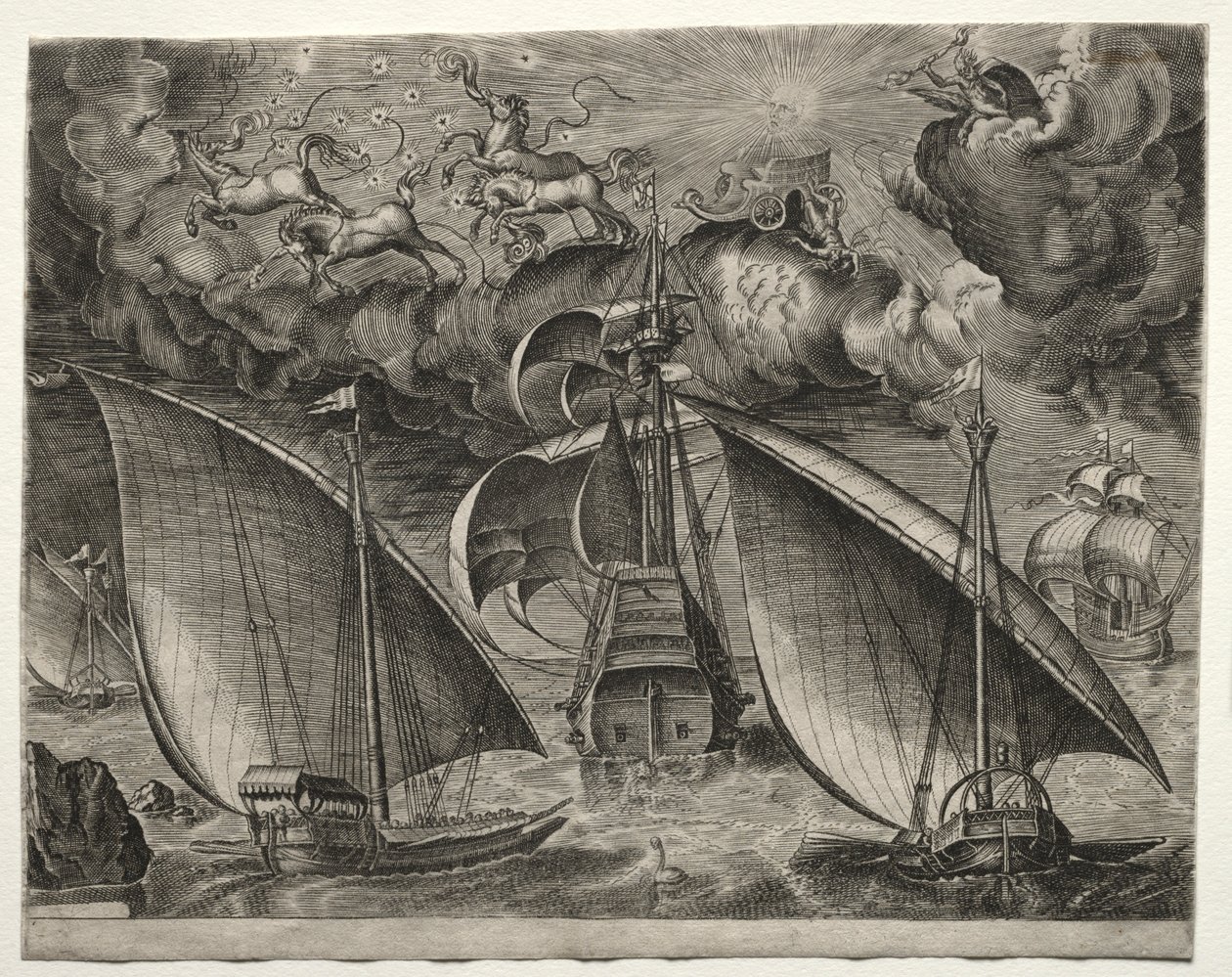 Embarcaciones a Vela: Dos Galeras Navegando Detrás de un Tres-Mástil Armado con Faetón..., 1561-65 de Unbekannt