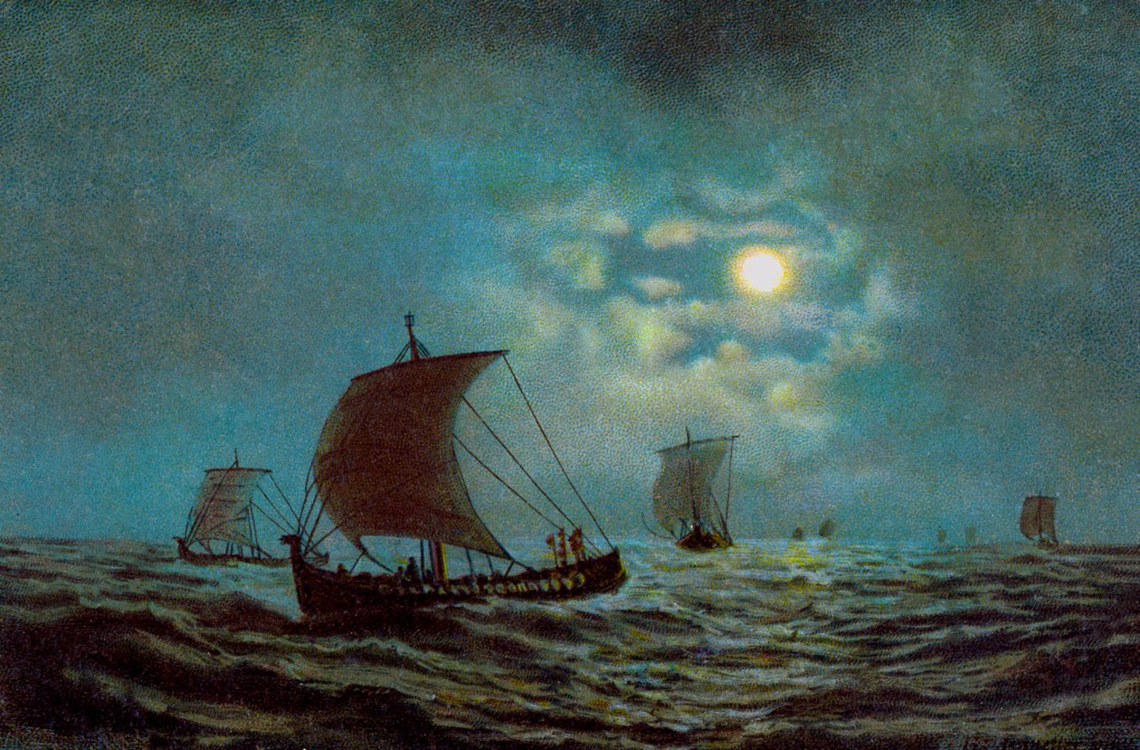 Barcos de vela de noche, siglo XX de Unbekannt