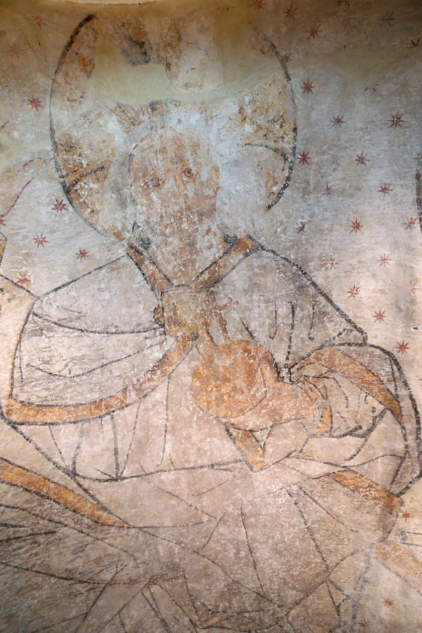Saint-Claude, Jura, Francia, el 31/8/2015 - Museo de la Abadía de San Claudio. Cristo en Gloria. Pintura. Siglo XV. de Unbekannt