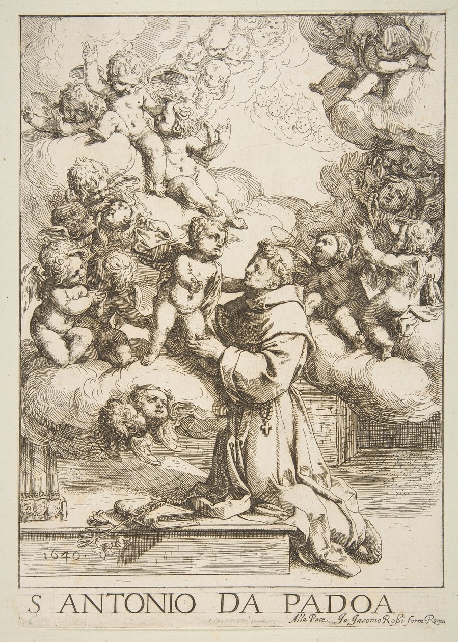 San Antonio de Padua adorando al Niño Jesús, copia de Cantarini, 1640 de Unbekannt