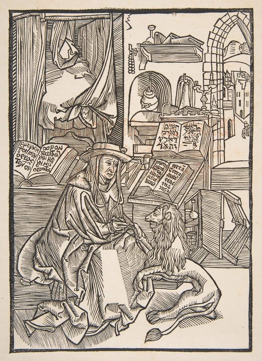 San Jerónimo extrayendo una espina del pie del león, copia de Lyon 1508 de Unbekannt