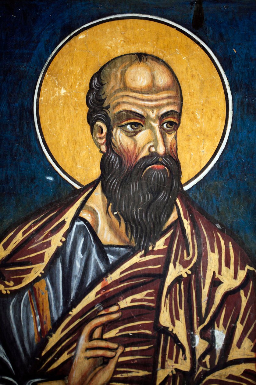 San Pablo: Fresco bizantino del siglo XIV (1332) Nártex, pared sur Iglesia de la Virgen Phorbiotissa, sitio Unesco de Asinou, región de Troodos, Chipre de Unbekannt