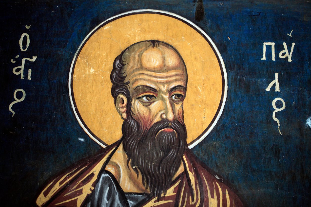 San Pablo: Fresco bizantino del siglo XIV (1332) Nártex, pared sur Iglesia de la Virgen Phorbiotissa, sitio Unesco de Asinou, región de Troodos, Chipre de Unbekannt