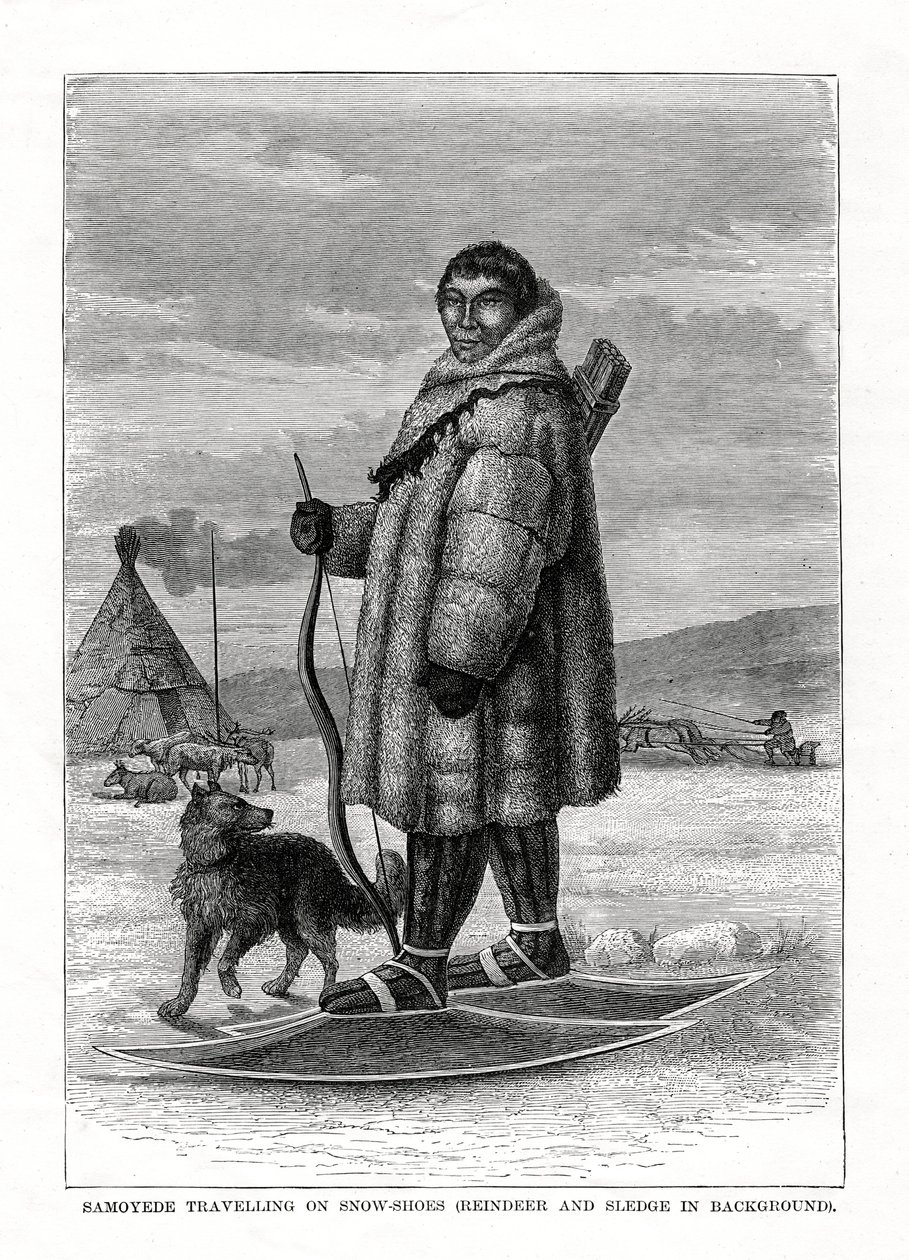 Samoyedo viajando con raquetas de nieve, Rusia, 1877 de Unbekannt