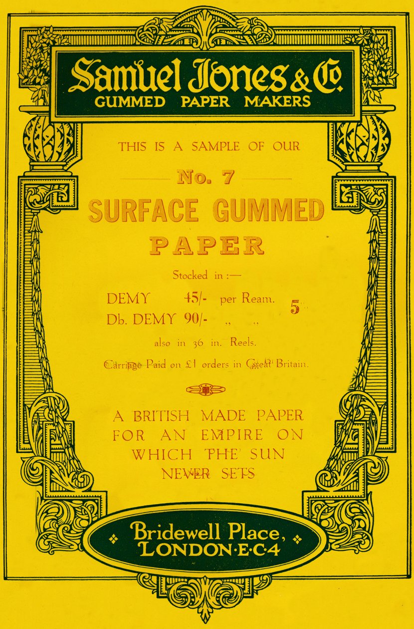 Anuncio de Samuel Jones & Company Gummed Paper Makers, 1919 de Unbekannt