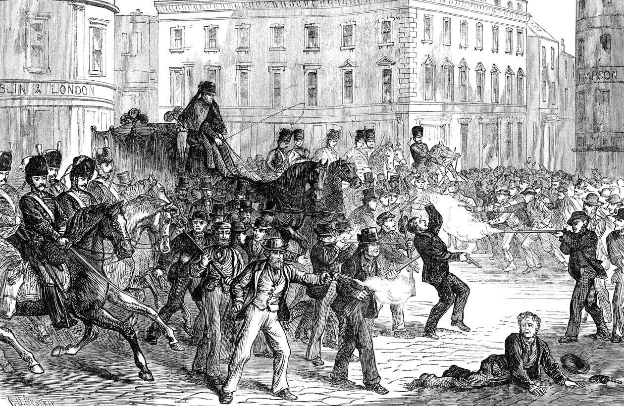 Escena de un disturbio en Belfast a finales del siglo XIX de Unbekannt