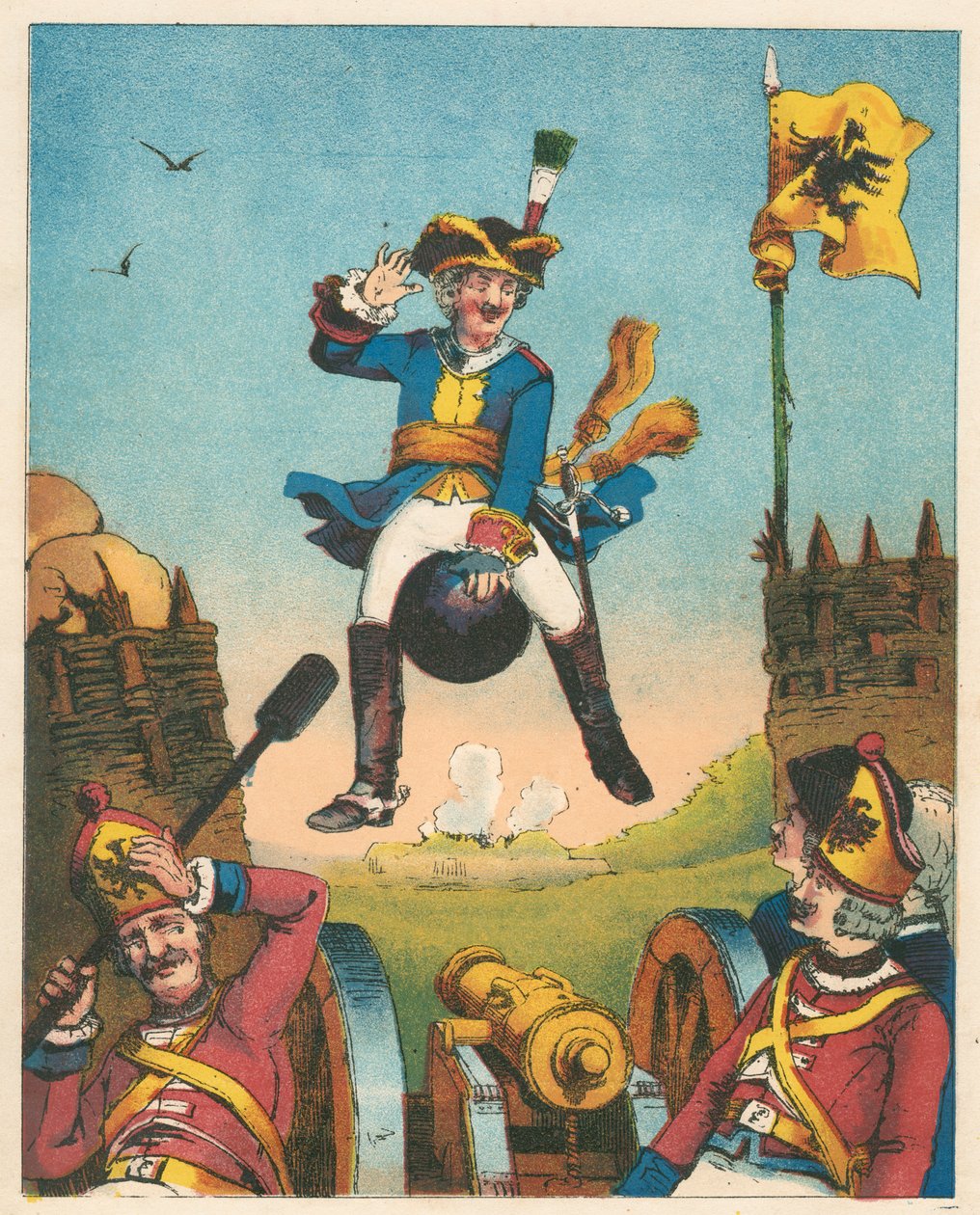 Escena de Las aventuras del Barón Munchausen por Rudolph Erich Raspe, c1850 de Unbekannt