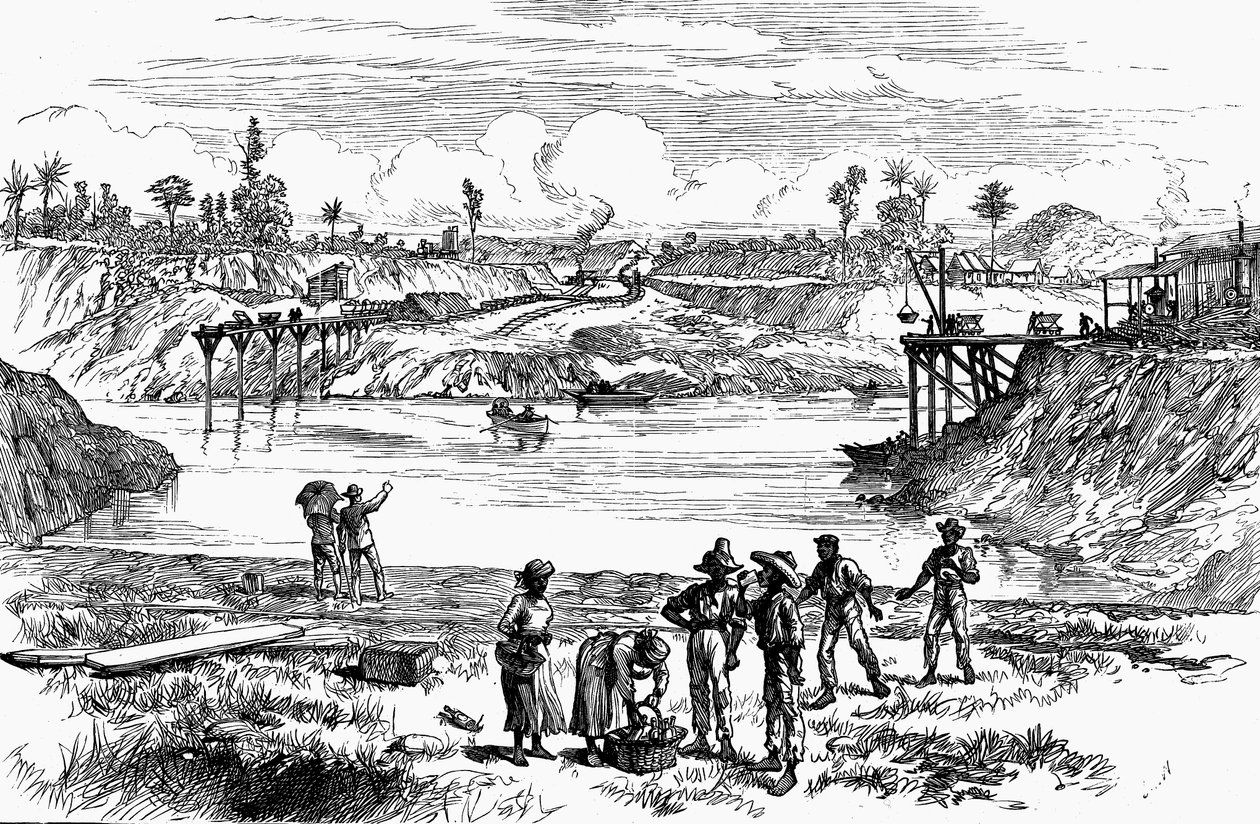 Escena del intento de de Lesseps de cavar el Canal de Panamá, 1888 de Unbekannt