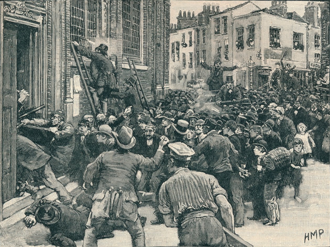 Escena en los disturbios de No Popery en Birmingham, 1868, 1906 de Unbekannt