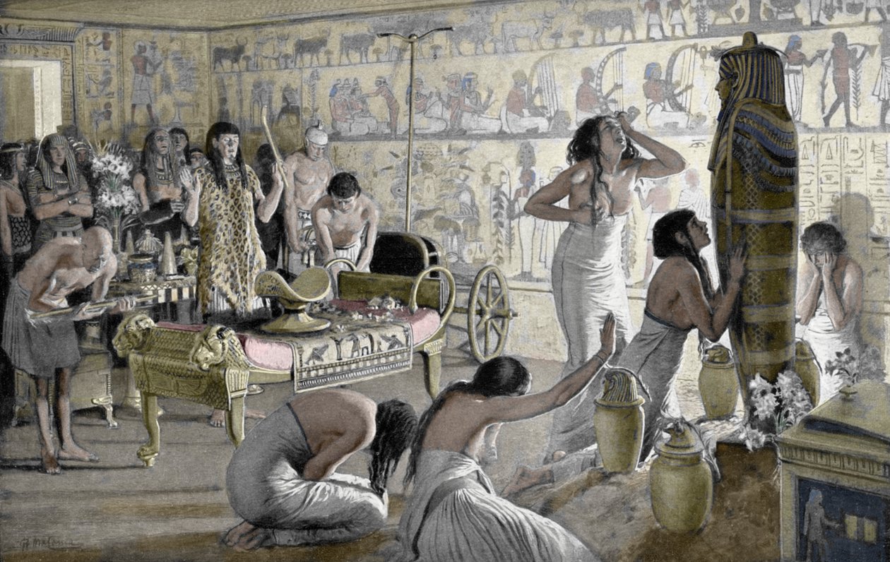 Escena de Duelo en el Templo Funerario de Tutankamón, Egipto, 1325 a.C. 1933-1934 de Unbekannt