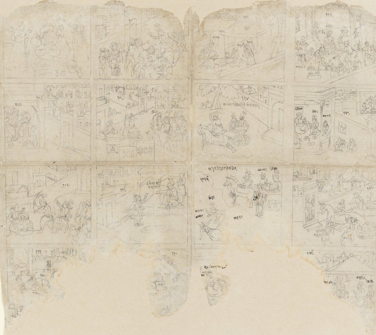 Escenas del Bhagavata Purana, principios del siglo XIX de Unbekannt