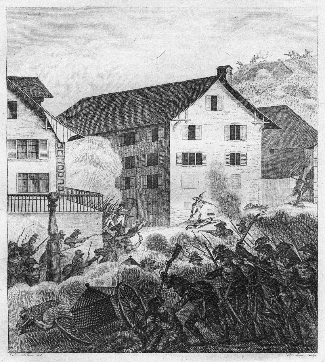 Segunda Batalla de Zúrich, escena de lucha en el Central, 1799 de Unbekannt