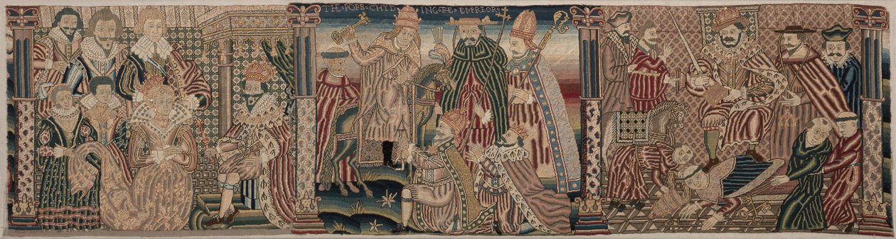 Sección de un Friso Bordado: Asuero y Ester, El Papa Reprendiendo al Emperador, 1625-1649 de Unbekannt