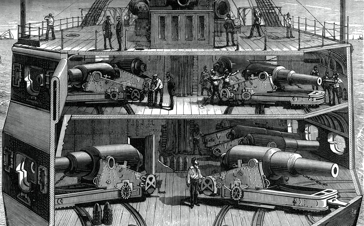 Vista en sección de baterías en la fragata acorazada Alexandra, c1880 de Unbekannt