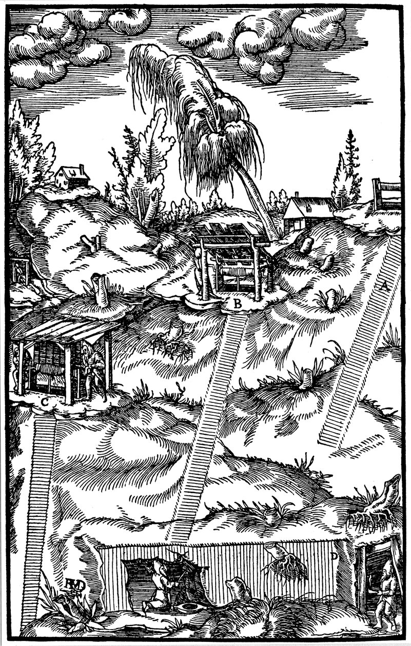 Vista seccional de una mina alemana, 1556 de Unbekannt