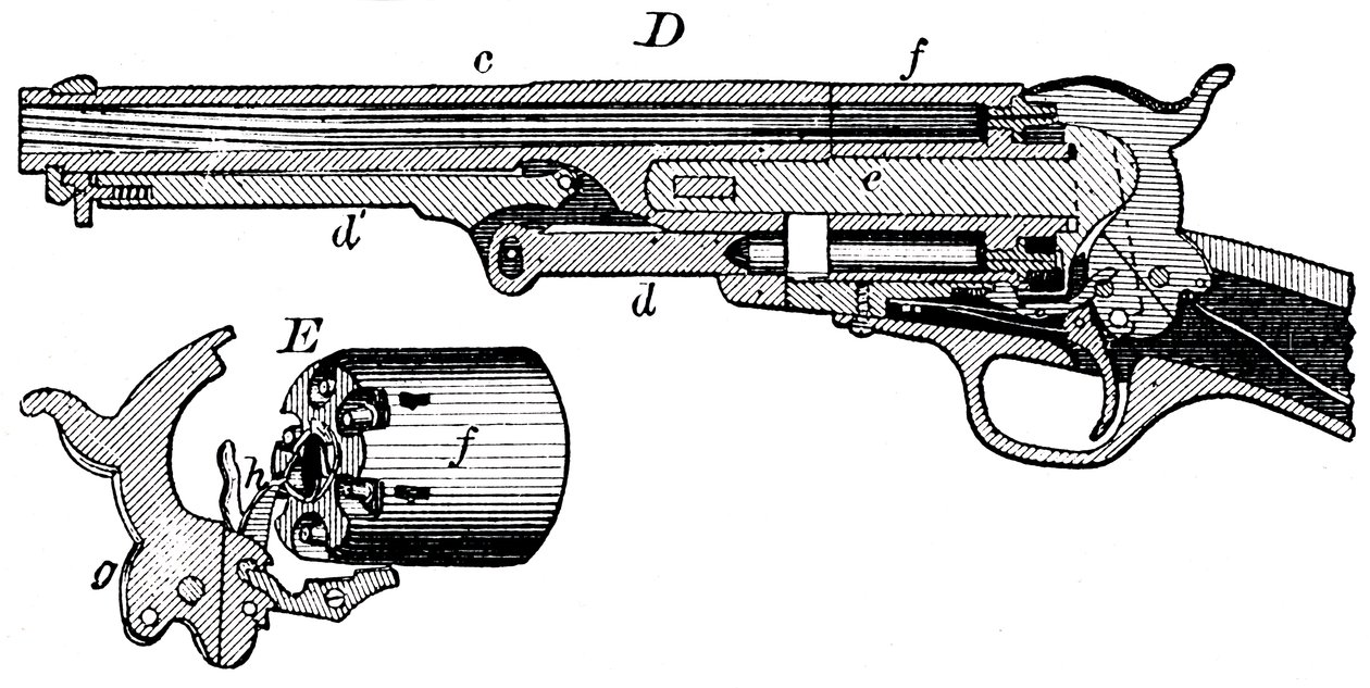 Vista seccional del revólver Colt, c. 1880 de Unbekannt