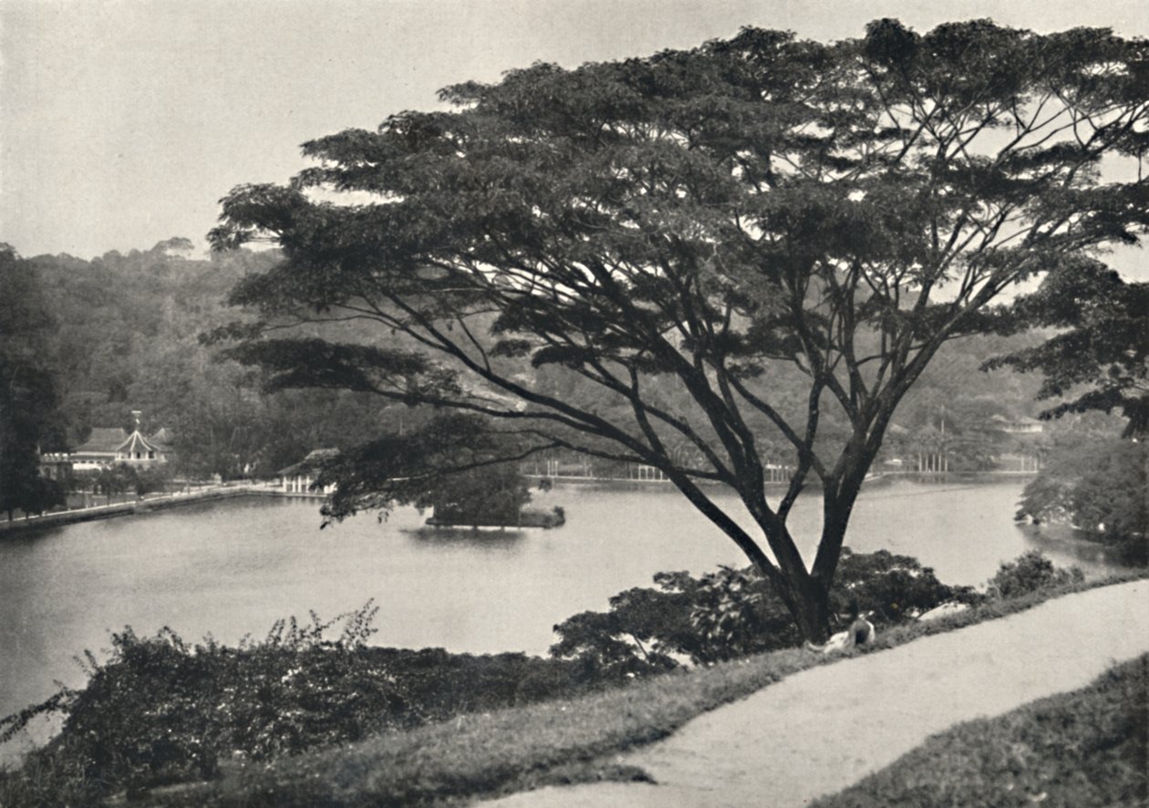 Lago, Templo del Diente Sagrado y Biblioteca en Kandy, visto desde el Victoria-Drive hacia el este, 192 de Unbekannt