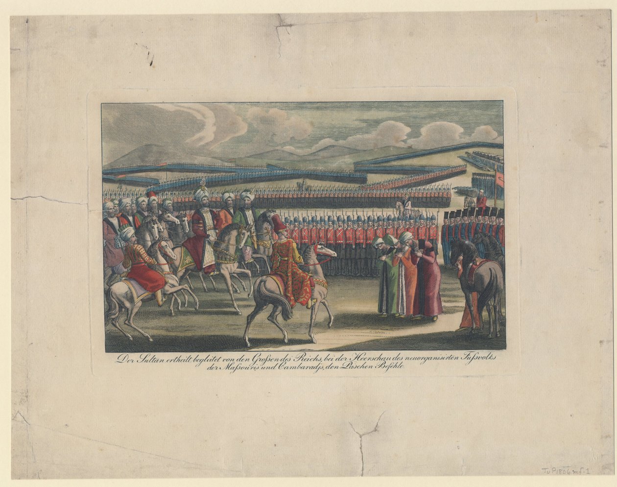 Selim III, Sultán de los Turcos, recibido en su nueva revisión de infantería en el campo de Unbekannt