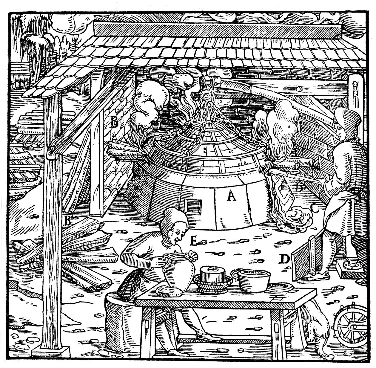 Separando plomo de plata u oro en un horno de copelación, 1556 de Unbekannt