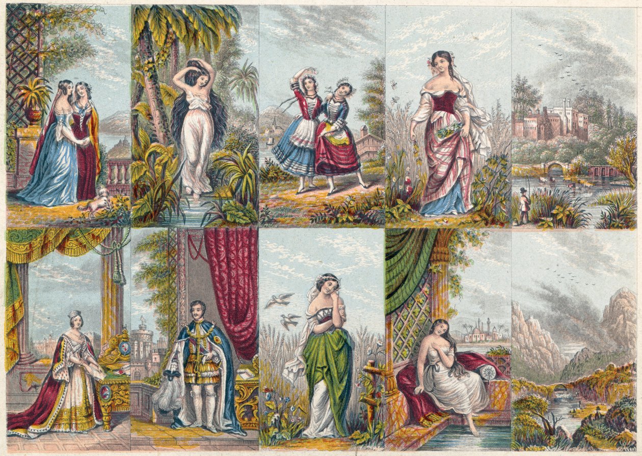 Serie de vistas y figuras, incluyendo un retrato de la Reina Victoria y el Príncipe Alberto de Unbekannt