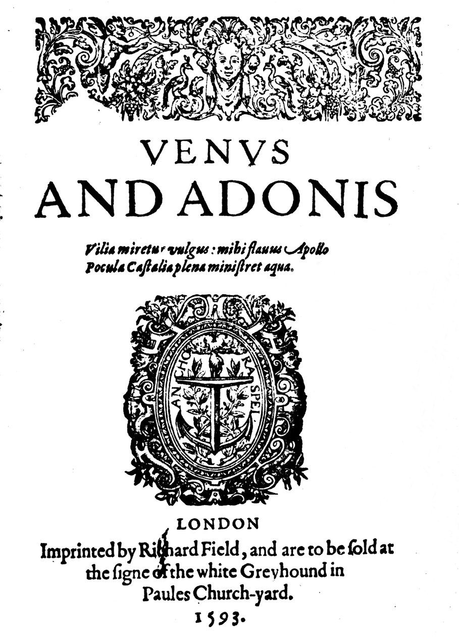 Primera obra publicada de Shakespeare - 1ª edición de Venus y Adonis, 1593, 1946 de Unbekannt